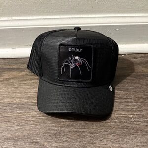 Black Trucker Hat with Spider Patch